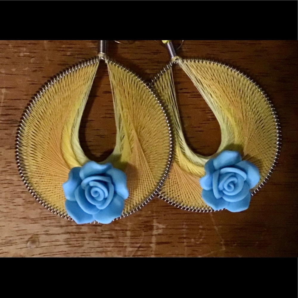 Mexican Handmade Thread Rose Earrings Cruz